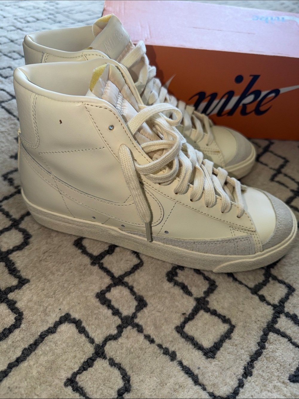 Nike Women's High-Top Leather Sneakers — White/Cream